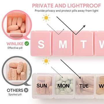 2 Pack Extra Large Pill Organizer, XL Winlike Weekly Travel Pill Box 7 Day Pill Case Medicine Organizer for Vitamin/Fish Oil/Pills/Supplements, Pink