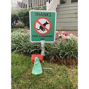 No Poop Dog Signs Poop Bag Dispenser | Stop Dogs from Pooping On Your Lawn | Sign Reads: Thanks For Cleaning Up | Protect Property | No Poo | No Pooper Scooper | (Thanks For Cleaning Up)