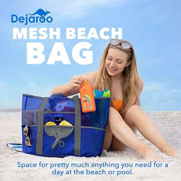Dejaroo Sand Free Mesh Bag - Versatile Beach Tote with 8 Pockets