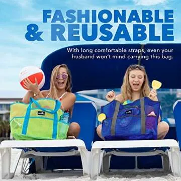 Dejaroo Sand Free Mesh Bag - Versatile Beach Tote with 8 Pockets