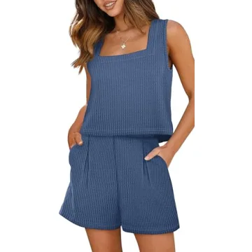 XIEERDUO Women's Summer Two Piece Outfit Set - Light Blue