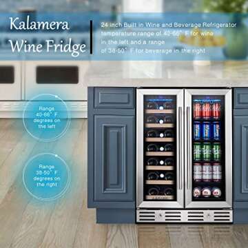 Kalamera 24" Wine and Beverage Fridge - Dual Zone Storage for Wine and Soda, Stainless Steel Design ...