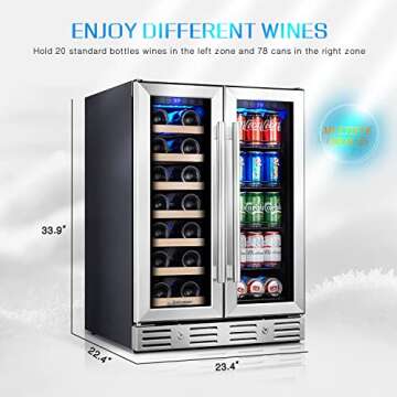 24" Wine and Beverage Fridge with Dual Zones and Touch Control