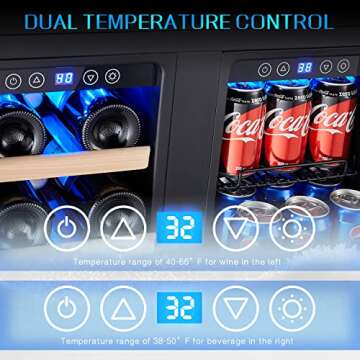 24" Wine and Beverage Fridge with Dual Zones and Touch Control