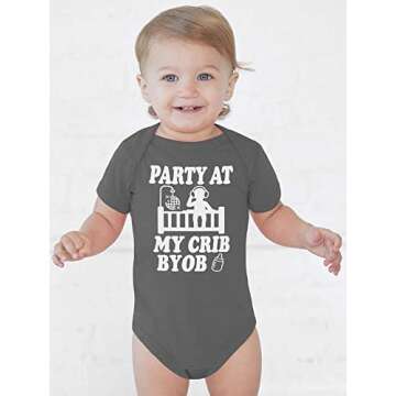 Reaxion Funny Cute Baby Boy Girl Party At My Crib Bodysuits | Handmade Clothes For Infant Newborns
