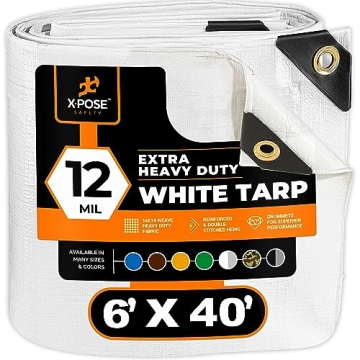 Heavy Duty White Poly Tarp 6' X 40' - Multipurpose Protective Cover - Durable, Waterproof, Weather P...