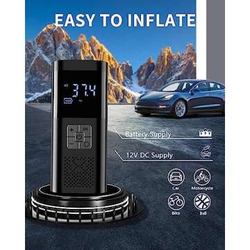 TEMOLA Tire Inflator Portable Air Compressor, Powerful Cordless Tire Inflator with LED Light, Mini A...