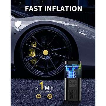 TEMOLA Tire Inflator Portable Air Compressor, Powerful Cordless Tire Inflator with LED Light, Mini Air Pump Car Accessories Essentials for Men, Tire Pump with Pressure Gauge for Car Bicycle (Black)