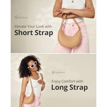 Half Moon Clutch Bag for Women - Faux Leather Crescent Bag with Anti Theft RFID Protection & Adjustable Shoulder Strap - Luna Bag with Gold Zippers & Anti Pickpocket Clip - Everyday Moon Shaped Purse