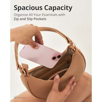 Half Moon Clutch Bag for Women - Faux Leather Crescent Bag with Anti Theft RFID Protection & Adjustable Shoulder Strap - Luna Bag with Gold Zippers & Anti Pickpocket Clip - Everyday Moon Shaped Purse