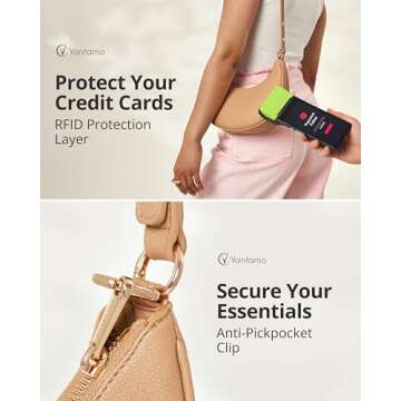 Half Moon Clutch Bag for Women - Faux Leather Crescent Bag with Anti Theft RFID Protection & Adjustable Shoulder Strap - Luna Bag with Gold Zippers & Anti Pickpocket Clip - Everyday Moon Shaped Purse