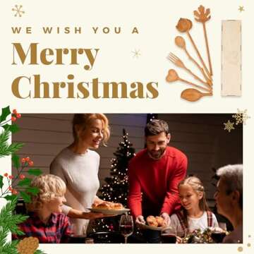 Natural Wooden Spoons and Forks Set (Set of 6), Easter Hostess Gifts for Women, Couple, Valentine's ...