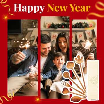 Natural Wooden Spoons and Forks Set (Set of 6), Easter Hostess Gifts for Women, Couple, Valentine's Day Ideas for Mom, Kitchen Cottagecore, Handmade Cooking Gift Ideas