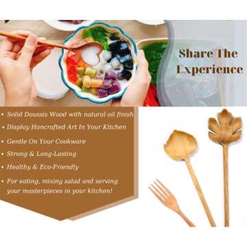 Natural Wooden Spoons and Forks Set (Set of 6), Easter Hostess Gifts for Women, Couple, Valentine's Day Ideas for Mom, Kitchen Cottagecore, Handmade Cooking Gift Ideas