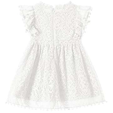Elegant Toddler Girls Lace Pom Pom Party Dress White