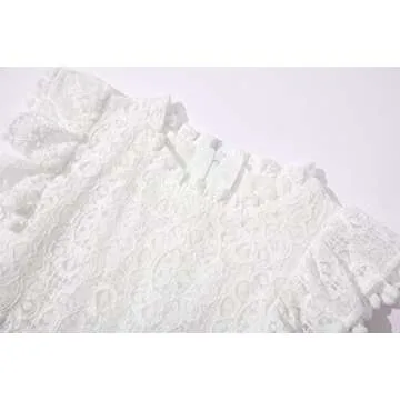 Elegant Toddler Girls Lace Pom Pom Party Dress White