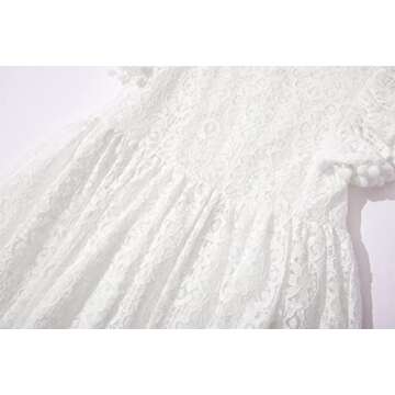 Elegant Toddler Girls Lace Pom Pom Party Dress White