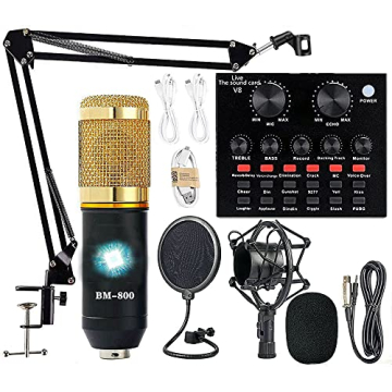 Podcast Equipment Bundle, BM-800 Recording Studio Package with Voice Changer, Live Sound Card - Audi...