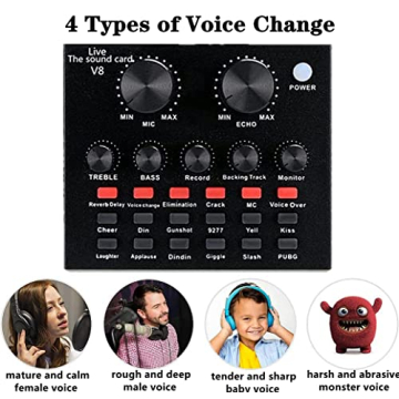 Podcast Equipment Bundle, BM-800 Recording Studio Package with Voice Changer, Live Sound Card - Audio Interface for Laptop Computer Vlog Living Broadcast Live Streaming YouTube TikTok (AM100-V8)