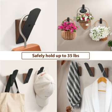 Alxuses Wall Hooks for Hanging - Pack of 3 Coat Hooks Wall Mounted - Decorative Wall Hooks - Black Walnut Wood Black Metal Hooks for Hanging Coats, Hats, Bags