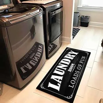 Black and White Laundry Room Rug 20"x59" Non Slip Anti Fatigue Laundry Rug for Laundry Room Mudroom ...