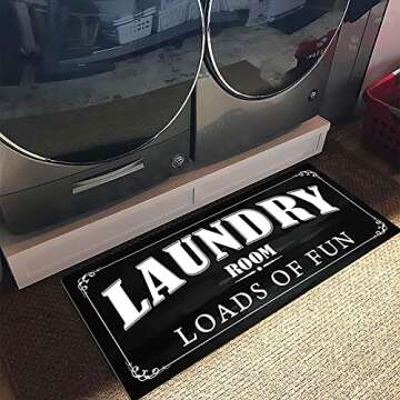Black and White Laundry Room Rug 20"x59" Non Slip Anti Fatigue Laundry Rug for Laundry Room Mudroom Waterproof Bathroom Rug