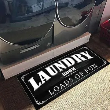 Black and White Laundry Room Rug 20"x59" Non Slip Anti Fatigue Laundry Rug for Laundry Room Mudroom Waterproof Bathroom Rug