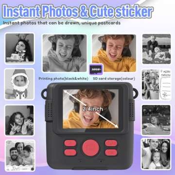 ESOXOFFORE Kids Camera Instant Print, Christmas Birthday Gifts for Kids Age 3-12, Selfie Digital Camera with 1080P Videos,Toddler Portable Travel Camera Toy for 4 5 6 7 8 9 Year Old Boys Black