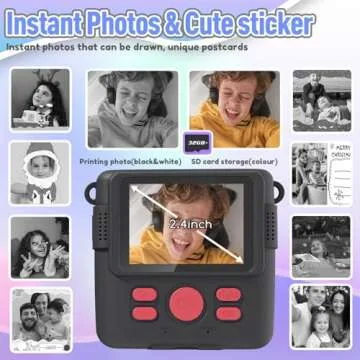 ESOXOFFORE Kids Camera Instant Print, Christmas Birthday Gifts for Kids Age 3-12, Selfie Digital Camera with 1080P Videos,Toddler Portable Travel Camera Toy for 4 5 6 7 8 9 Year Old Boys Black