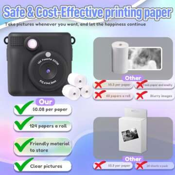 ESOXOFFORE Kids Camera Instant Print, Christmas Birthday Gifts for Kids Age 3-12, Selfie Digital Camera with 1080P Videos,Toddler Portable Travel Camera Toy for 4 5 6 7 8 9 Year Old Boys Black