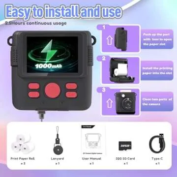 ESOXOFFORE Kids Camera Instant Print, Christmas Birthday Gifts for Kids Age 3-12, Selfie Digital Camera with 1080P Videos,Toddler Portable Travel Camera Toy for 4 5 6 7 8 9 Year Old Boys Black