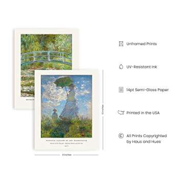HAUS AND HUES Claude Monet Artwork Fine Art Paintings Set of 4 Water Lilies Posters, Famous Art, Mod...