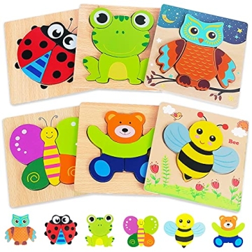 Bekayshad Wooden Puzzles Toddler Toys Gifts for 1 2 3 Year Old Boys Girls, Animal Jigsaw Puzzles Mon...