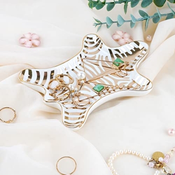 Trycooling Hand Painted Tiger Skin Ceramic Jewelry Dish Small Jewelry Rack Tray Rings Bracelets Earrings Trays Holder (Gold)