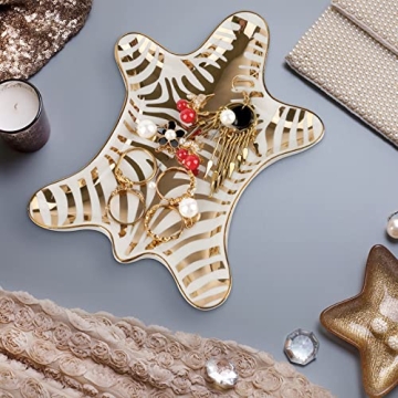 Trycooling Hand Painted Tiger Skin Ceramic Jewelry Dish Small Jewelry Rack Tray Rings Bracelets Earrings Trays Holder (Gold)
