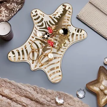Trycooling Hand Painted Tiger Skin Ceramic Jewelry Dish Small Jewelry Rack Tray Rings Bracelets Earrings Trays Holder (Gold)
