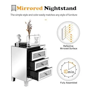 Stylish VINGLI Mirrored Nightstand Set of 2 for Your Home
