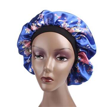 Qhome Luxury Wide Band Satin Bonnet Cap Comfortable Night Sleep Hat Hair Loss Cap