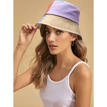 Trendy Color Block Cotton Bucket Hat for Summer Fun