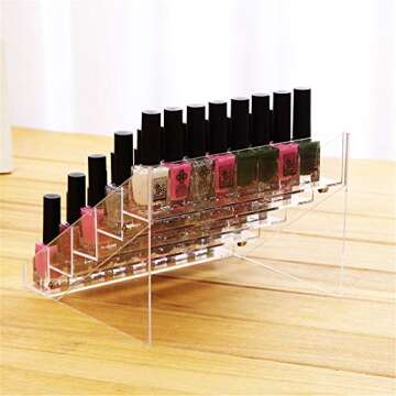 Sooyee 72 Bottles Acrylic 5 Layer Nail Polish Rack Tabletop Display Stand,Clear 5 Tier Lipstick Holder Essential Oils Shelf 15.7x7.8x7.5 Inch,Pack of 1
