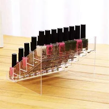 Sooyee 72 Bottles Acrylic 5 Layer Nail Polish Rack Tabletop Display Stand,Clear 5 Tier Lipstick Holder Essential Oils Shelf 15.7x7.8x7.5 Inch,Pack of 1