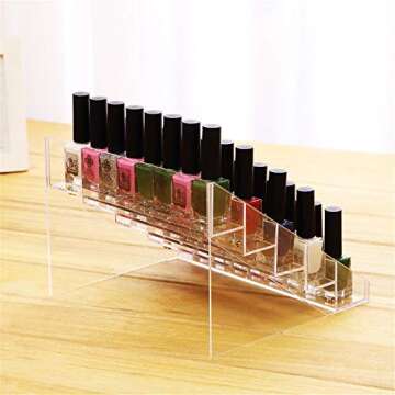 Sooyee 72 Bottles Acrylic 5 Layer Nail Polish Rack Tabletop Display Stand,Clear 5 Tier Lipstick Holder Essential Oils Shelf 15.7x7.8x7.5 Inch,Pack of 1
