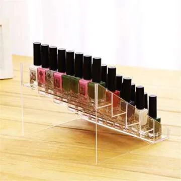 Sooyee 72 Bottles Acrylic 5 Layer Nail Polish Rack Tabletop Display Stand,Clear 5 Tier Lipstick Holder Essential Oils Shelf 15.7x7.8x7.5 Inch,Pack of 1