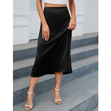 AISWI Satin Midi Skirt - Elegant Casual A-Line Swing