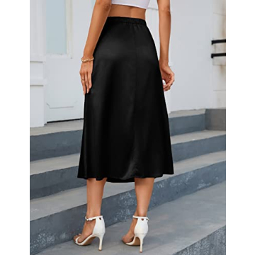 AISWI Satin Midi Skirt - Elegant Casual A-Line Swing
