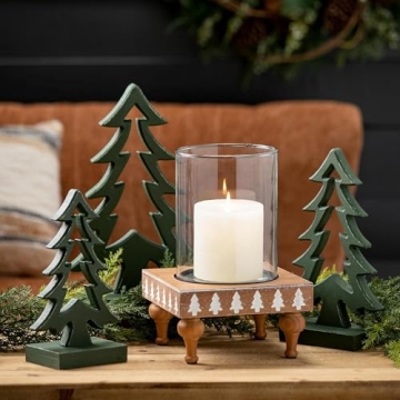 Sullivans Green Wooden Tree Set of 3, Christmas Centerpiece Farmhouse Tabletop Decor, Indoor Christmas Holiday Decoration Rustic Shelf Decor, Wood Trees for Mantel, Sizes 10", 11.75", and 13.75"