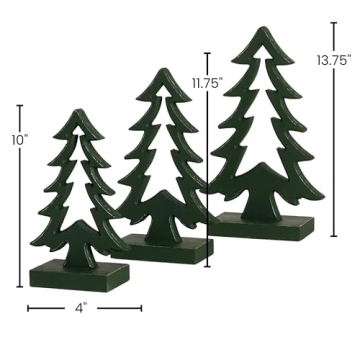 Sullivans Green Wooden Tree Set of 3, Christmas Centerpiece Farmhouse Tabletop Decor, Indoor Christmas Holiday Decoration Rustic Shelf Decor, Wood Trees for Mantel, Sizes 10", 11.75", and 13.75"