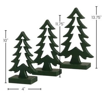 Sullivans Green Wooden Tree Set of 3, Christmas Centerpiece Farmhouse Tabletop Decor, Indoor Christmas Holiday Decoration Rustic Shelf Decor, Wood Trees for Mantel, Sizes 10", 11.75", and 13.75"