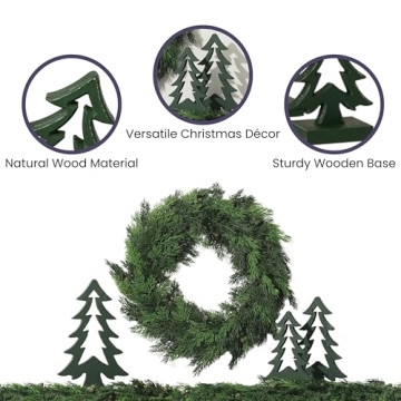 Sullivans Green Wooden Tree Set of 3, Christmas Centerpiece Farmhouse Tabletop Decor, Indoor Christmas Holiday Decoration Rustic Shelf Decor, Wood Trees for Mantel, Sizes 10", 11.75", and 13.75"