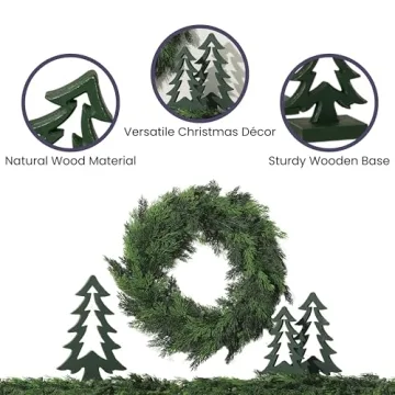 Sullivans Green Wooden Tree Set of 3, Christmas Centerpiece Farmhouse Tabletop Decor, Indoor Christmas Holiday Decoration Rustic Shelf Decor, Wood Trees for Mantel, Sizes 10", 11.75", and 13.75"